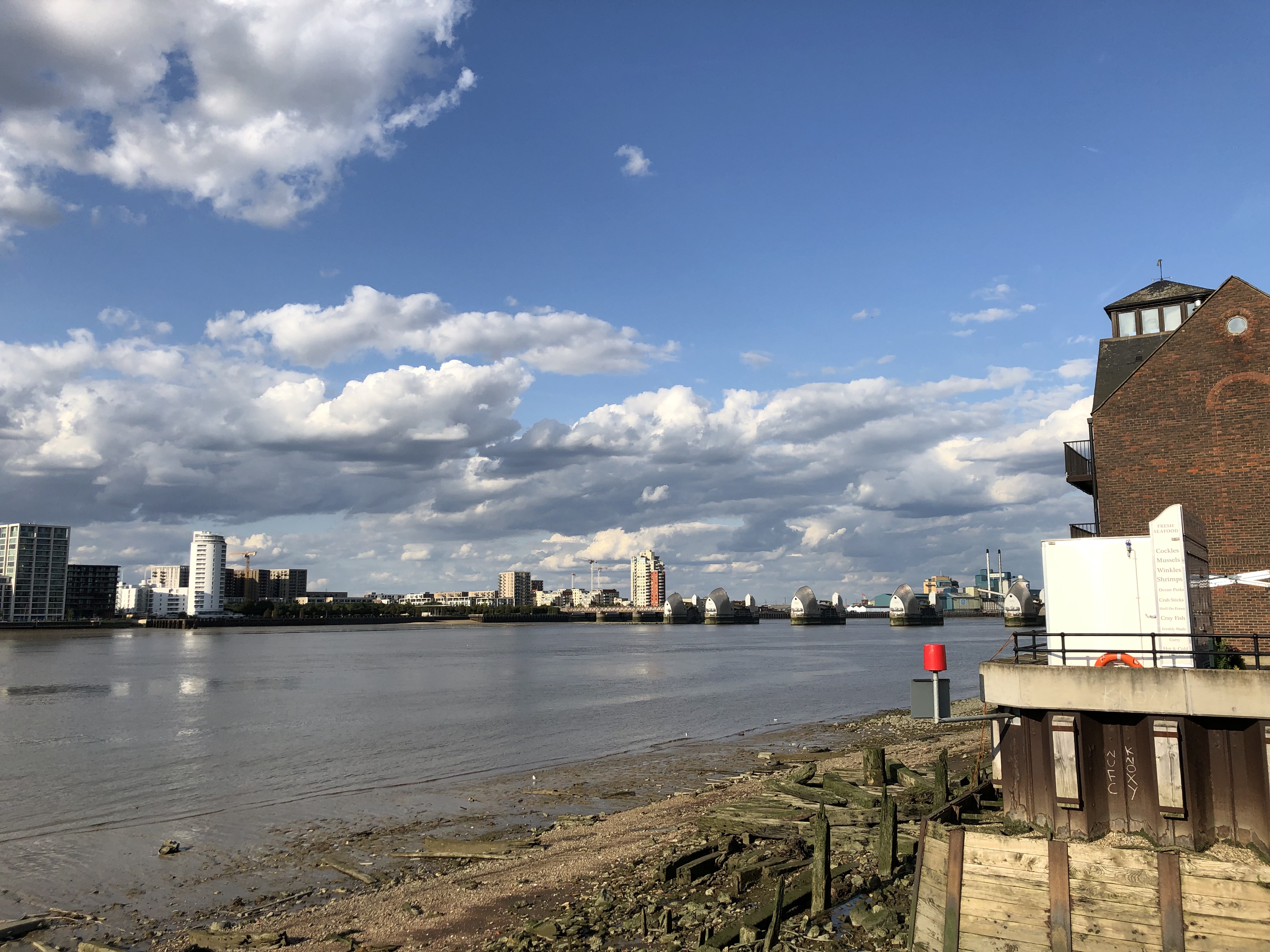 View Of The Thames Barrier From The Anchor and Hope Pub Before The Big Game