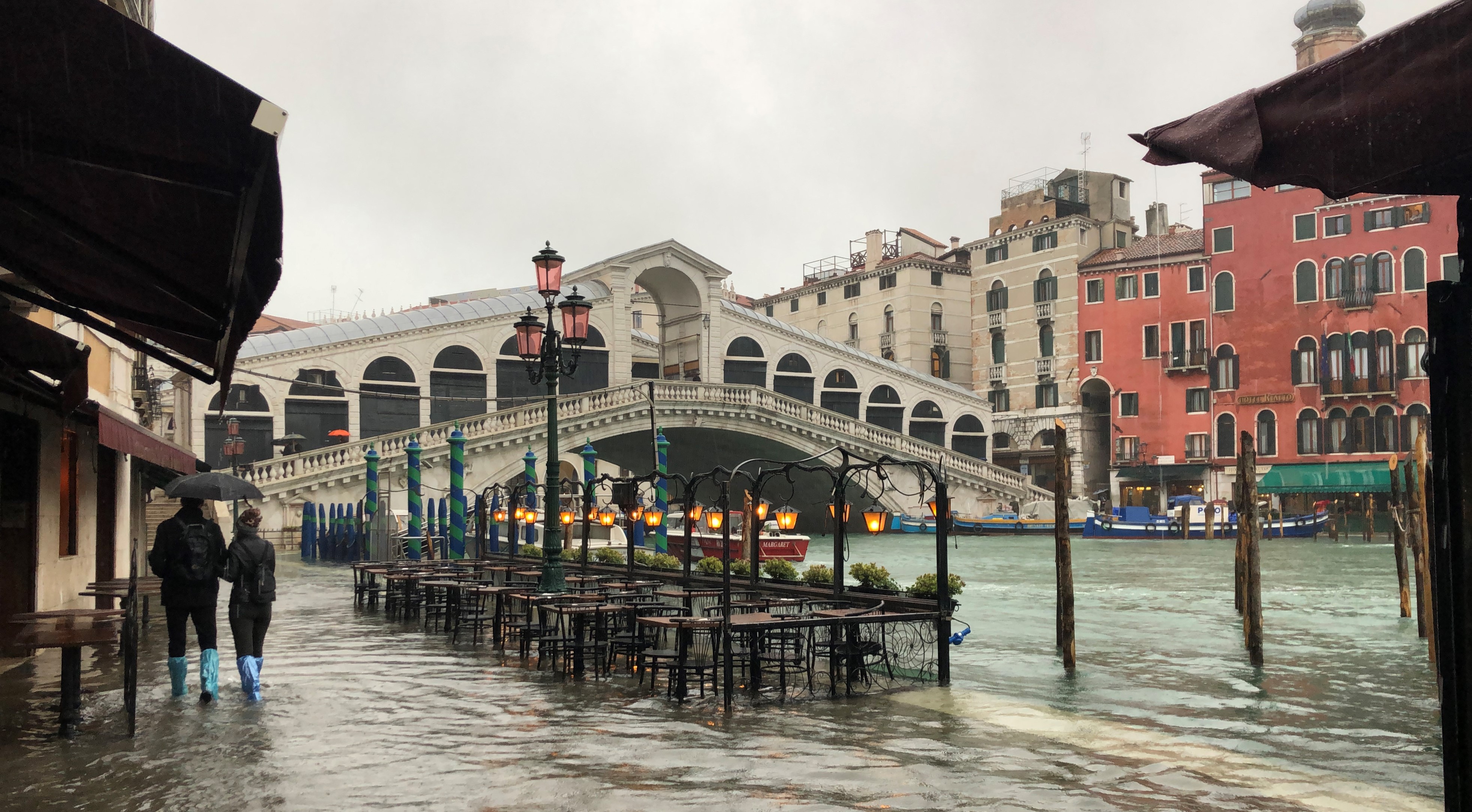 Rialto Bridge And Flooded Pavements Near Our Hotel