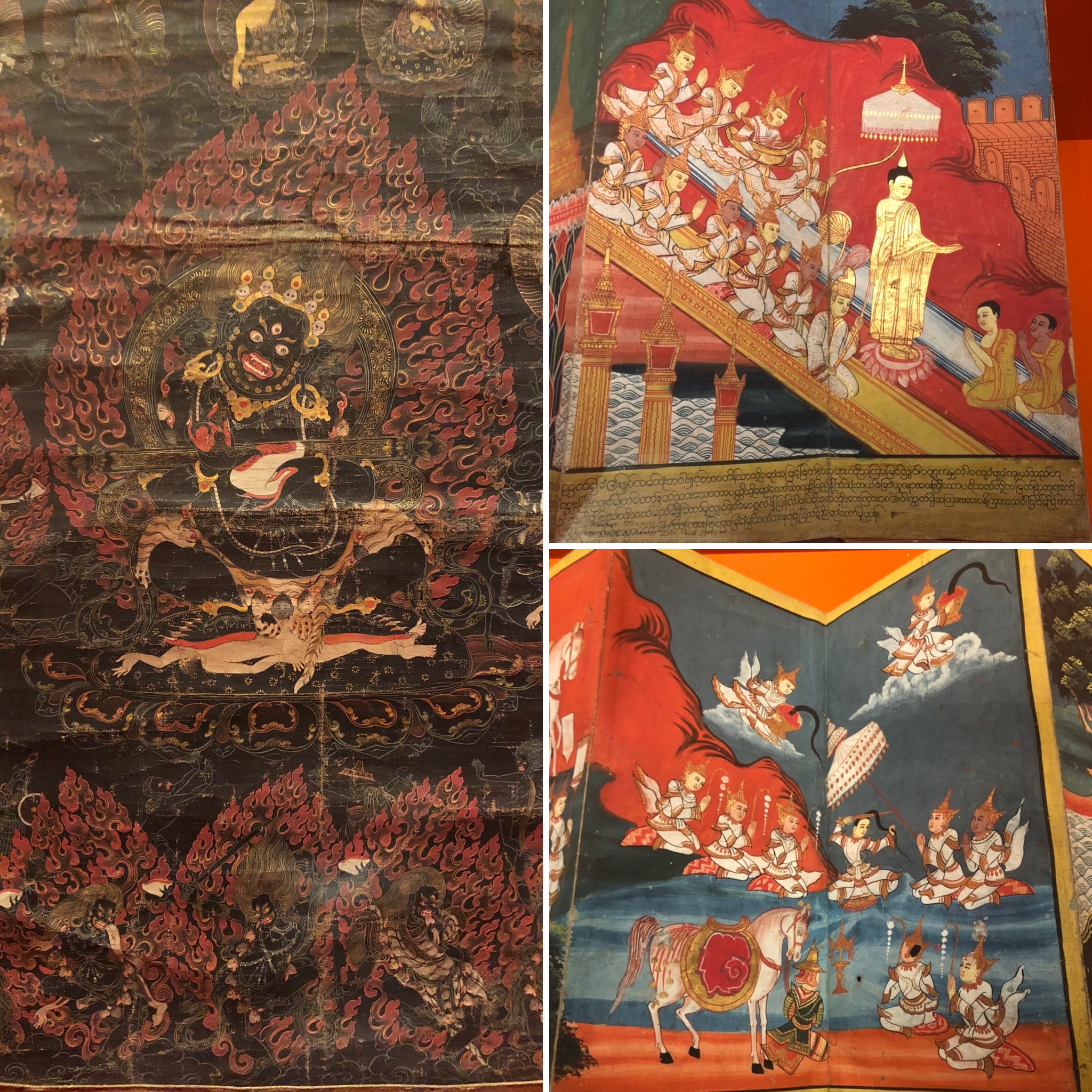 A Scroll Depicting Mahakala (A Protector Deity) And Tales From The Historical Buddha's Life In Folding Books